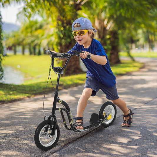 HOMCOM Teen Kids Stunt Scooter w/ Adjustable Handlebar, 12 Inch Rubber Tyres, Dual Brakes, Black