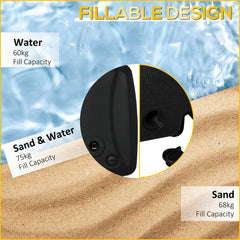 Outsunny Parasol Base, Water and Sand Filled, Up to 75kg, Portable Umbrella Stand Weights for Cantilever Banana Parasol with Wheels, Black