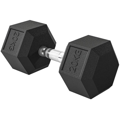 HOMCOM 20KG Single Rubber Hex Dumbbell Portable Hand Weights Dumbbell Home Gym