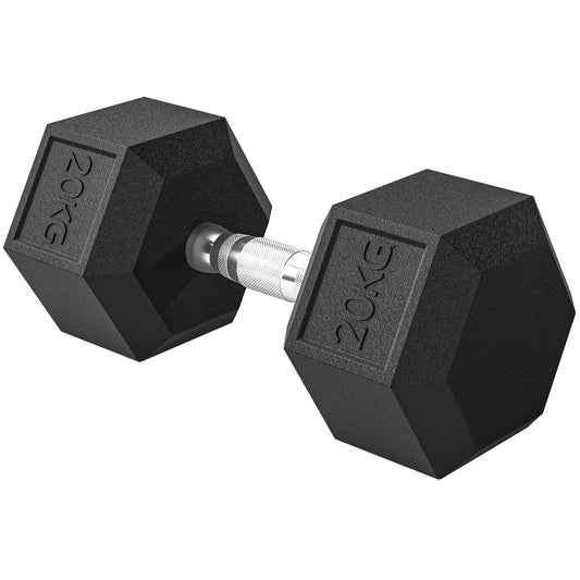 HOMCOM 20KG Single Rubber Hex Dumbbell Portable Hand Weights Dumbbell Home Gym