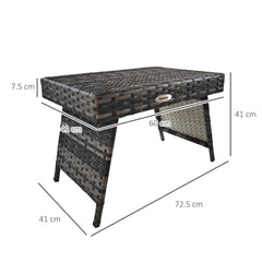 Outsunny Foldable Outdoor Side Table, Rattan Garden Coffee Table with Steel Frame, Space Saving Bistro Garden Furniture for Patio, Balcony, 60 x 41 x 41 cm, Mixed Grey