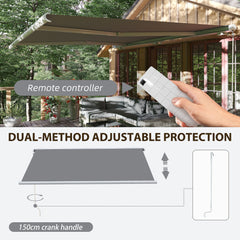 Outsunny 4x3m Full Cassette Electric/Manual Retractable Awning, Sun Canopies for Patio Door Window with Remote Controller, Grey