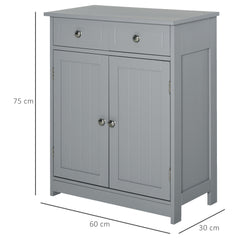 kleankin 75x60cm Freestanding Bathroom Storage Cabinet Unit w/ 2 Drawers Cupboard Adjustable Shelf Metal Handles Traditional Style Grey