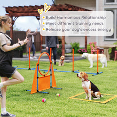 PawHut 6 Pieces Dog Agility Equipment Set with Weave Poles, Jump Ring and Hurdle, Pause Box and Carry Bag, Orange