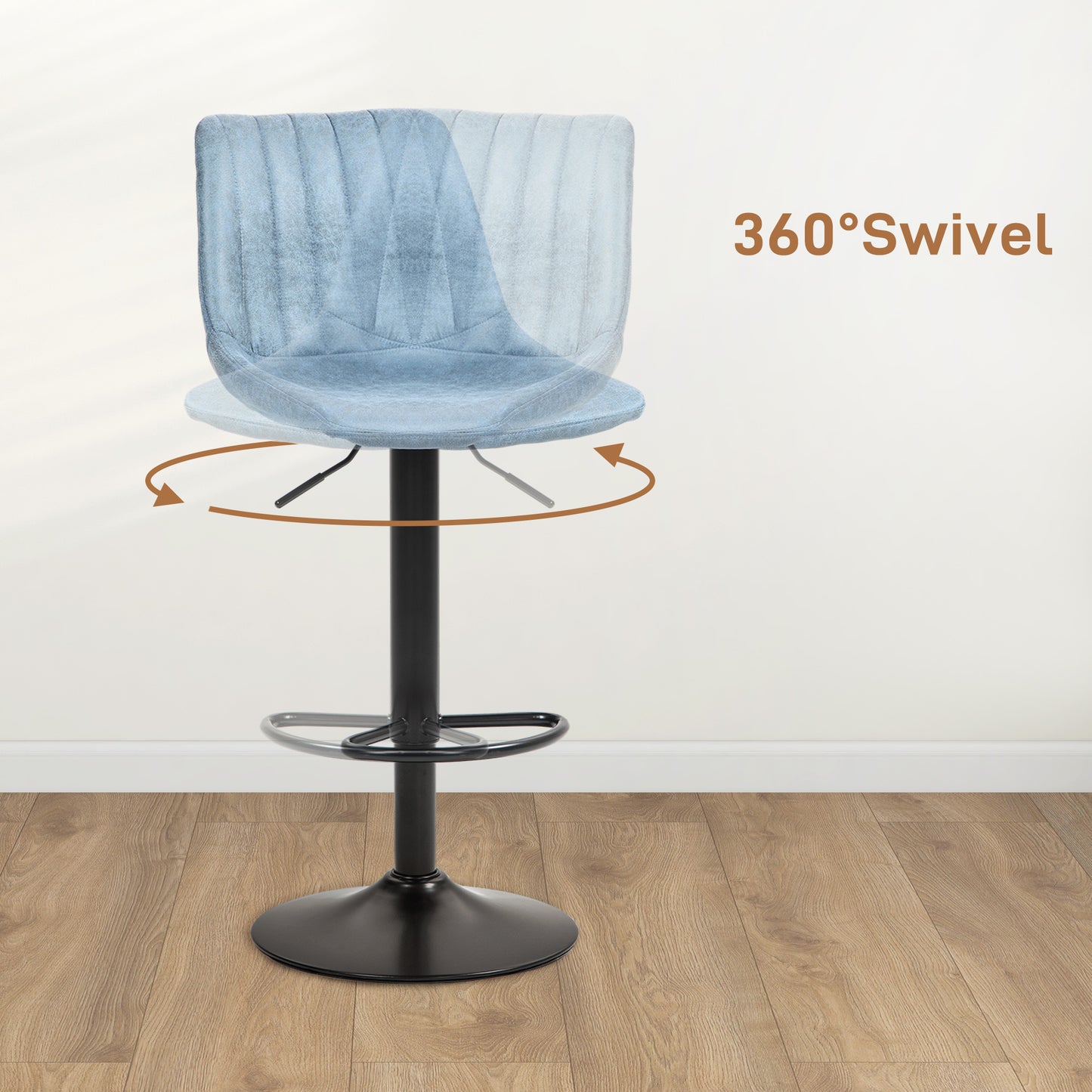 HOMCOM Set of Two Retro Tub Bar Stools - Blue