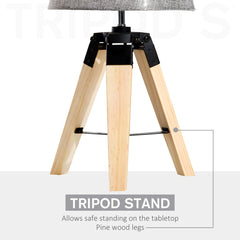 HOMCOM Wooden Tripod Table Lamp for Side, Desk or End Table with E27 Bulb Base√Ø¬ºÀÜGrey Shade√Ø¬º‚Ä∞