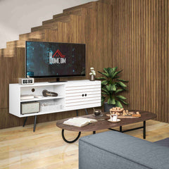 HOMCOM Duo Storage TV Unit, with Striped Door - White