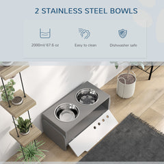 PawHut 3 Height Adjustable Raised Dog Bowls, Dog Feeding Storage Station w/ Slow Feeder Mat, 2 Stainless Steel Bowls