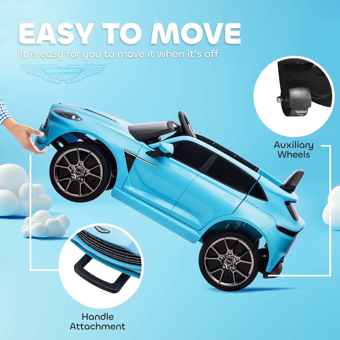 سيارة كهربائية للأطفال تعمل بالبطارية ومرخصة من AIYAPLAY Aston Martin DBX، 12 فولت، سيارة للأطفال مزودة بأضواء وبوق موسيقي، باللون الأزرق