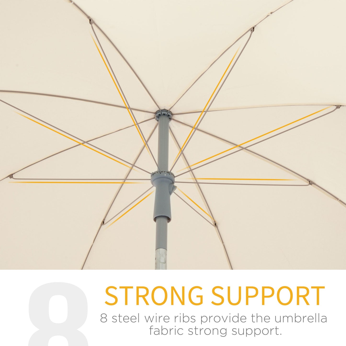 Outsunny 2.2m Beach Umbrella, Portable Parasol with Tilting Function, Outdoor Sunshade Shelter with 8 Ribs, Cream White