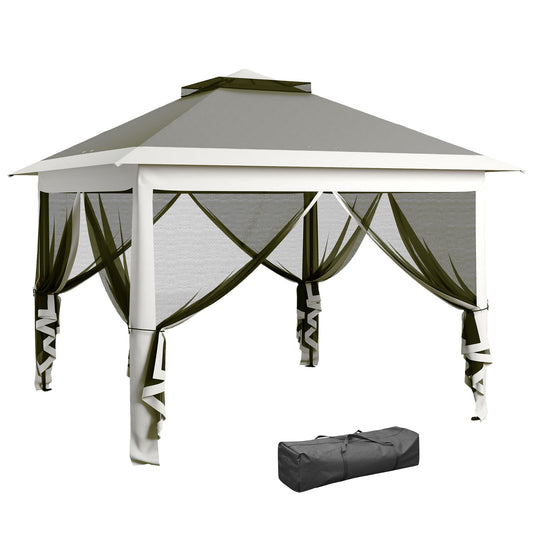 Outsunny Pop Up Canopy Tent with Double Roof, Zipped Mesh Sidewalls, Carrying Bag, Height Adjustable for Patio Garden, Dark Grey