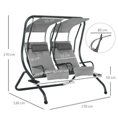 Outsunny Canopy Swing 2 Separate Relax Chairs w/ Handrails and Removable Canopy Grey