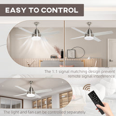 HOMCOM Ceiling Fan with LED Light, Flush Mount Ceiling Fan Lights with Reversible Blades, Remote, Silver and Black