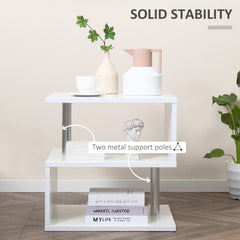 HOMCOM Wooden S Shape Cube Coffee Table 2 Tier Storage Shelves Organiser Office Bookcase Living Room End Desk Stand Display Set of 2 (White)