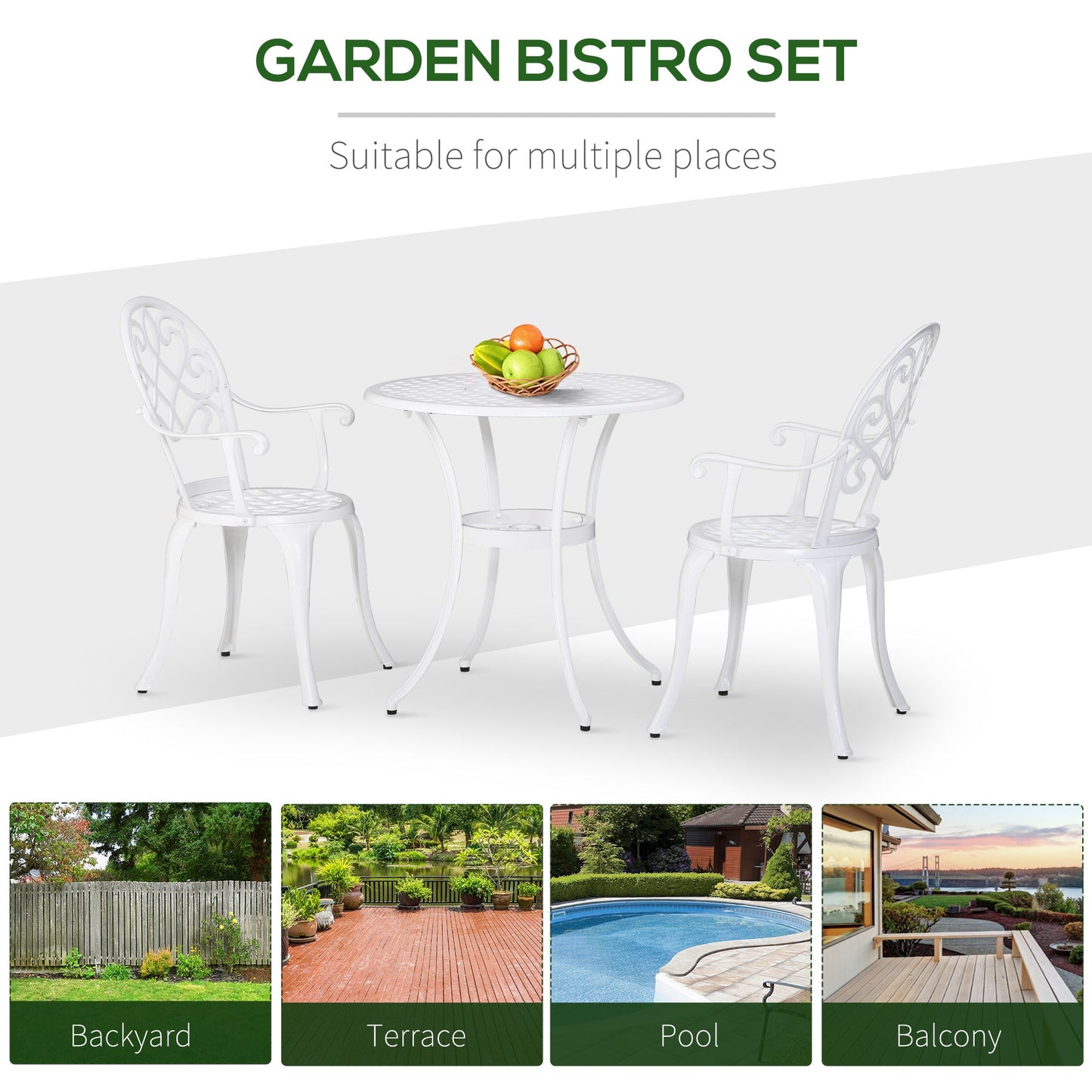 Outsunny Three-Piece Elegant Aluminium Garden Set - White