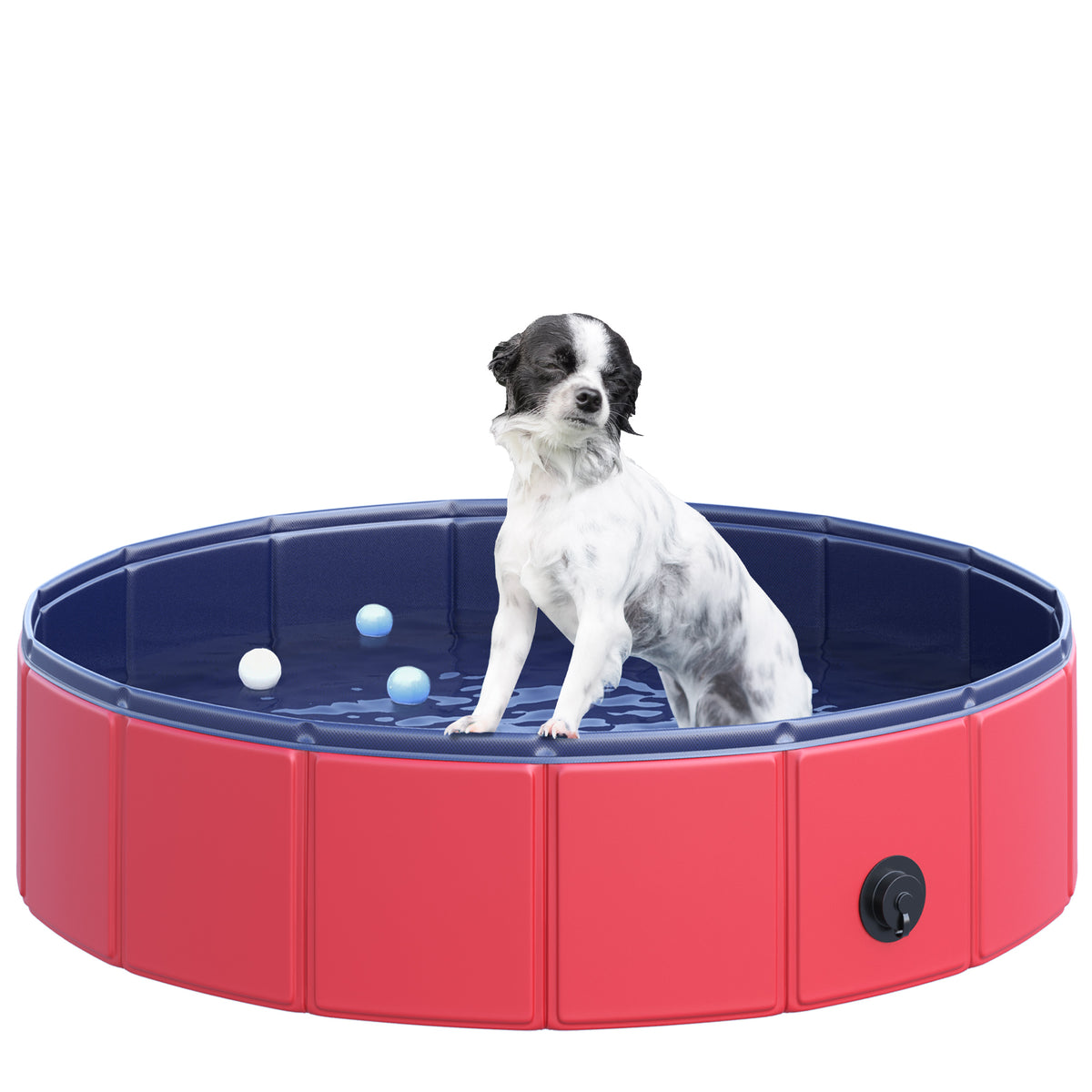 PawHut Foldable Dog Paddling Pool Pet Cat Swimming Pool Indoor/Outdoor Collapsible Summer Bathing Tub Shower Tub Puppy Washer (80 √É‚Äî 20H cm, Red)