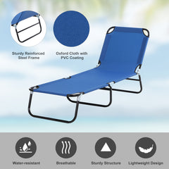 Outsunny 2 Piece Foldable Sun Loungers with 5-Position Adjustable Backrest, Outdoor Portable Recliner Chaise Lounge Chairs with Breathable Mesh Fabric, Blue