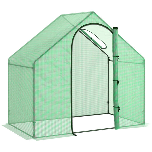 Outsunny Walk In Mini Greenhouse Garden Outdoor Flower Planter Steel Frame w/ Zipped Door & Window, PE Cover, 180 x 100 x 168CM, Green