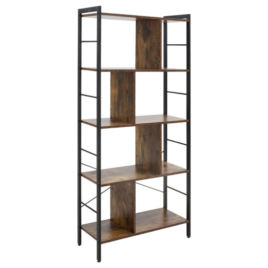 HOMCOM Industrial Storage Unit, 5 Tiers Bookcase with Open Compartments for Office Living Room, Bedroom, Rustic Brown and Black