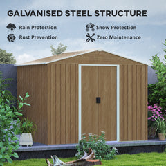 Outsunny 8 x 6ft Galvanised Steel Shed, with Double Door - Brown