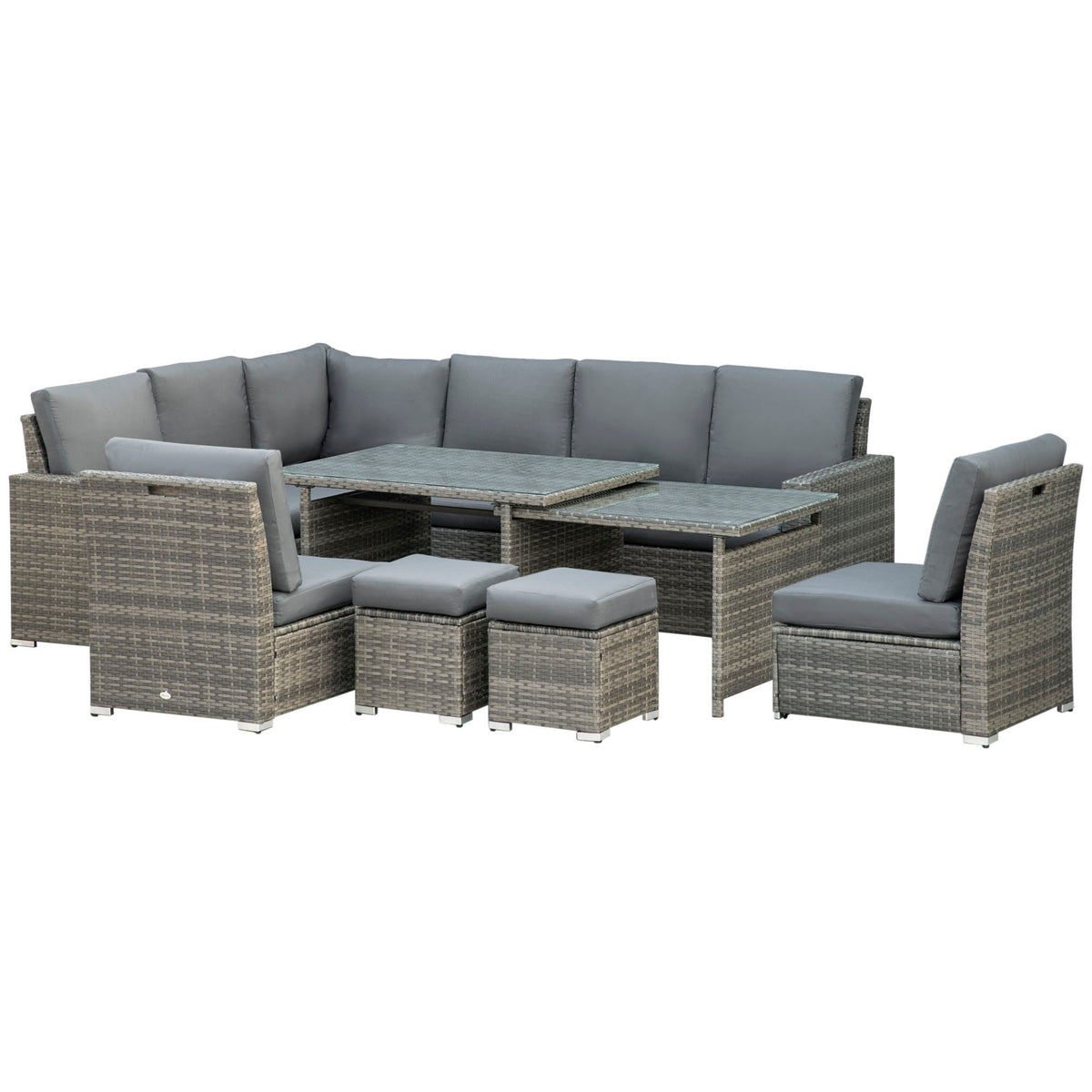 Outsunny Seven-Piece Rattan Garden Sofa Set, with Expanding Table - Grey