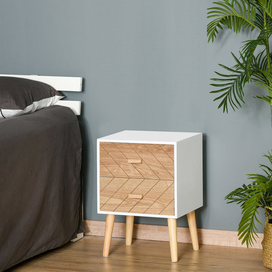 HOMCOM 2 Drawers Bedside Table with Pine Legs, Bedroom Wooden Storage Cabinet, Natural