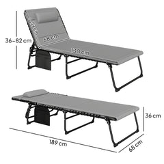 مجموعة كراسي استلقاء للتشمس قابلة للطي من Outsunny مكونة من قطعتين، كراسي حديقة قابلة للإمالة مع وسادة تجفيف سريعة وجيب جانبي لمسند الرأس، كراسي استلقاء للتشمس للحديقة على الشاطئ وحمام السباحة، باللون الرمادي الفاتح