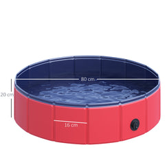 PawHut Foldable Dog Paddling Pool Pet Cat Swimming Pool Indoor/Outdoor Collapsible Summer Bathing Tub Shower Tub Puppy Washer (â80 √É‚Äî 20H cm, Red)