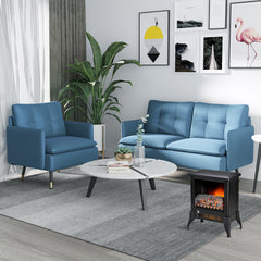 HOMCOM Modern One Seater Sofa, Button Tufted Armchair with Cushions and Steel Legs for Living Room, Guest Room, Dark Blue