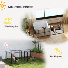 PawHut 7 Panel Dog Whelping Box, Dog Playpen with Washable Whelping Pads, Windproof Fabric, for Small and Medium Dogs