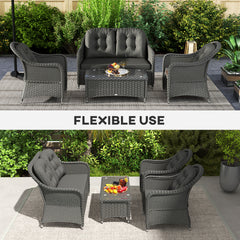 Outsunny Four-Piece Rattan Sofa Set, with Glass-Top Table - Light Grey