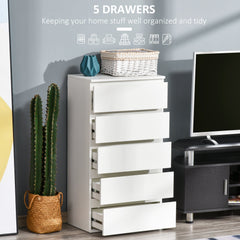 HOMCOM Chest of Drawers, 5 Drawers Storage Cabinet Floor Tower Cupboard for Bedroom Living Room, White