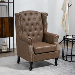 كرسي بذراعين من HOMCOM Wingback Accent Chair بتصميم Chesterfield مع حواف رأس مسمارية لغرفة المعيشة وغرفة النوم، بني