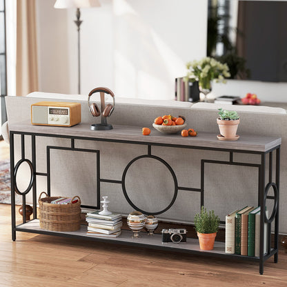 Rustic Accent Narrow 2-Tier Mid-Century Modern Console Table-Rustic Brown