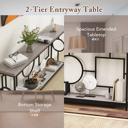 Rustic Accent Narrow 2-Tier Mid-Century Modern Console Table-Rustic Brown