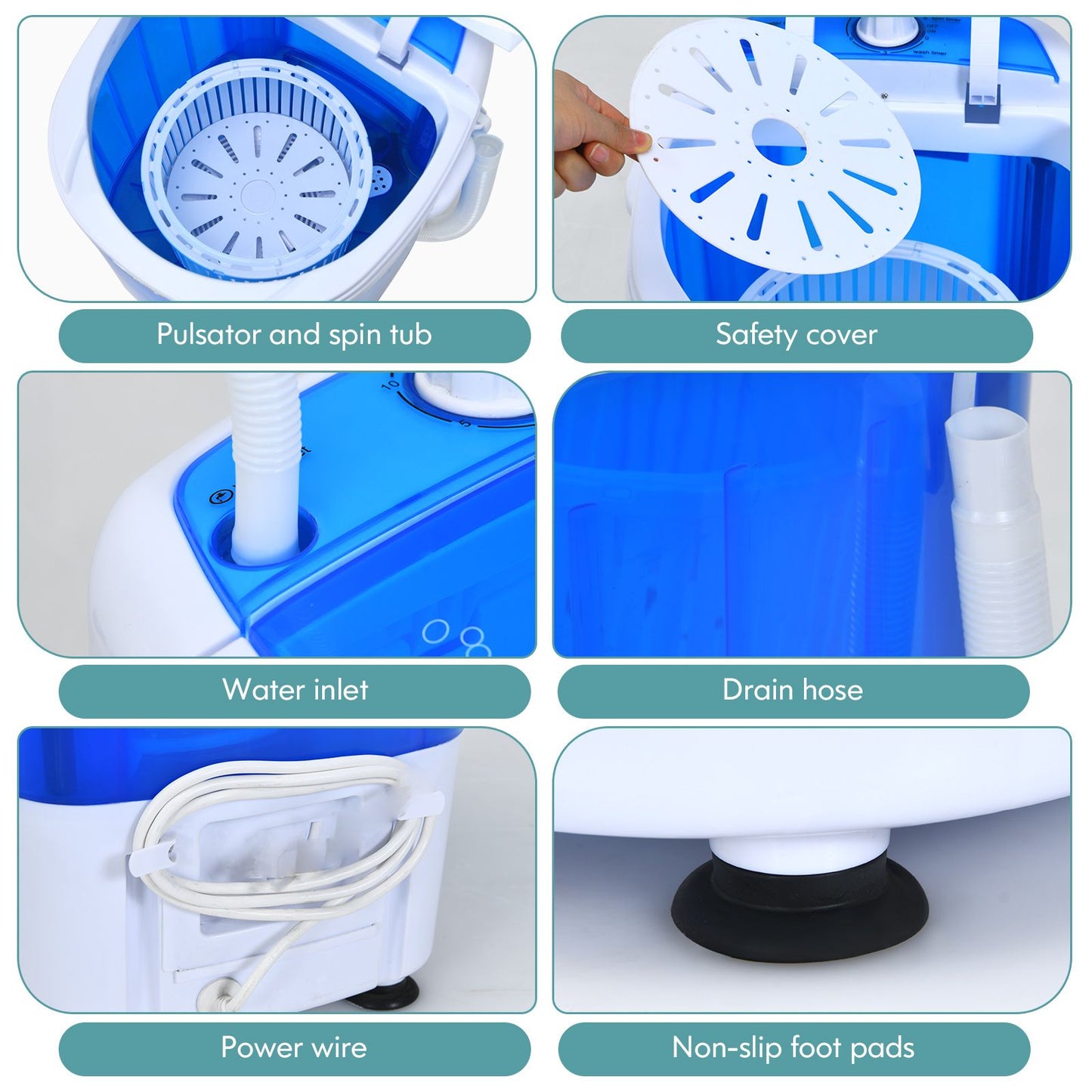 Semi-Automatic Washing Machine with 3 Modes for Apartment-Blue