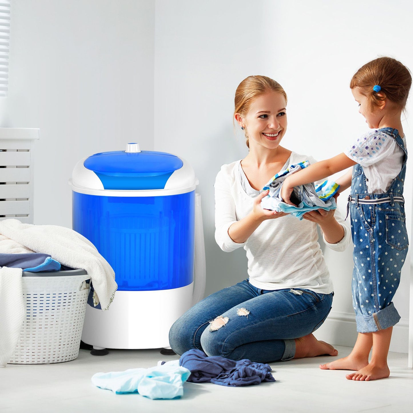 Semi-Automatic Washing Machine with 3 Modes for Apartment-Blue