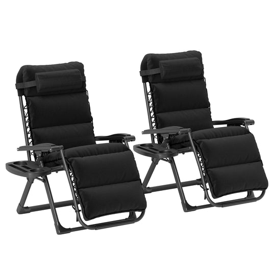 Outsunny Set of Two Reclining Sun Loungers, with Cushion - Black