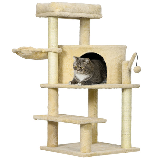 PawHut Sisal 100cm Cat Tree Tower with Sisal Scratching Post Cream White