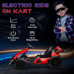 HOMCOM 24V Electric Go Kart for Kids with Adjustable Seat for 6-12 Years, Red