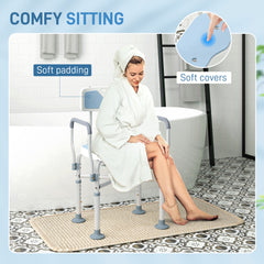 HOMCOM Aluminium Shower Chair, with Padded Seat - Light Blue