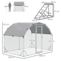 حظيرة دجاج PawHut Walk-In Chicken Run، حظيرة دجاج معدنية مع غطاء، قفص دواجن خارجي مع رف أنشطة الدجاج، للدجاج والأرانب والبط، 2.8 × 1.9 × 2 متر