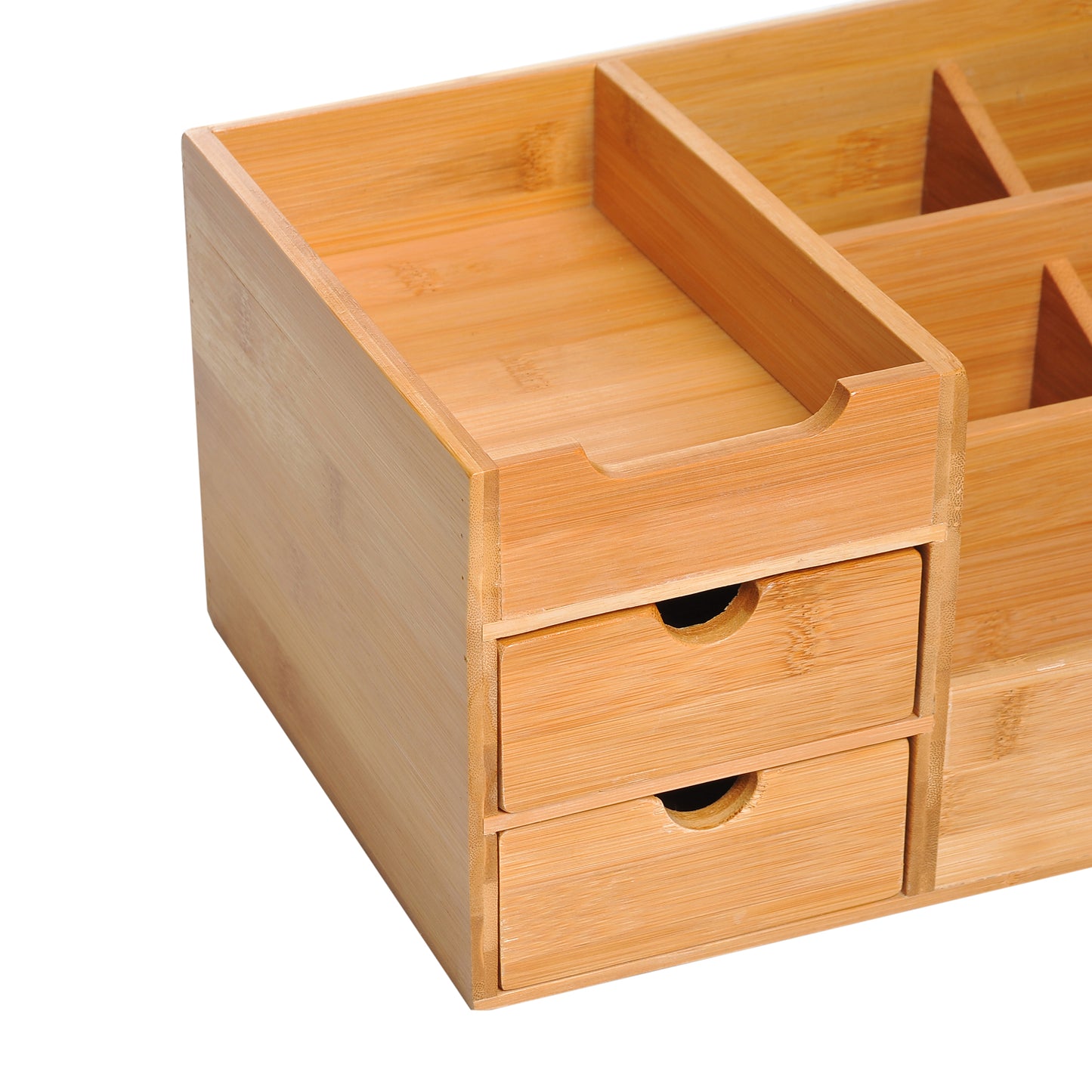 HOMCOM Desk Organiser Holder, Bamboo Multi-Function Storage Caddy with 7 Storage Compartments and 2 Drawers for Home Office Stationary Supplies, Natural Bamboo