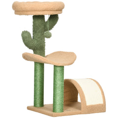 PawHut 72cm Cat Tree, with Top Bed, Curved Pad, Sisal Scratching Post - Beige & Green