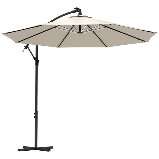 Outsunny 3m Solar LED Light Offset Cantilever Parasol - Beige