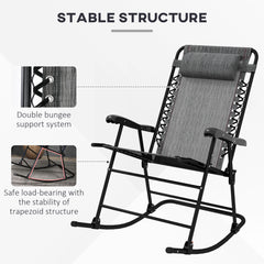 Outsunny Folding Rocking Chair Outdoor Portable Zero Gravity Chair w/ Headrest Grey