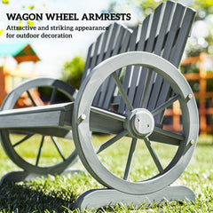 Outsunny Fir Wood Love Seats with Wheel-Shaped Armrests, Large Load-Bearing Chair, Grey