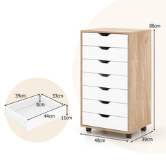 Mobile File Cabinet on Wheels with 7 Drawers-Natural