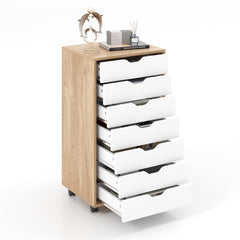 Mobile File Cabinet on Wheels with 7 Drawers-Natural