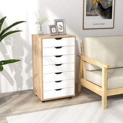 Mobile File Cabinet on Wheels with 7 Drawers-Natural